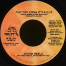 DAVID MEECE--"AND YOU KNOW IT'S RIGHT" (4:17) (Stereo/Mono) 45 RPM 7" Vinyl
