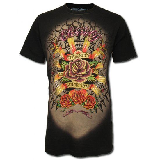 ETERNITY VINTAGE ART Size L Black Tattoo Street T-SHIRT Men e20