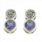 Genuine Iolite And Marcasite Sterling Silver Earrings