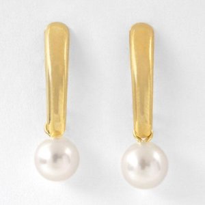 14K Gold 5.5mm White Pearl Dangle Earrings