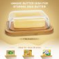 Glass Butter Dish with Wooden Bamboo Lid for 250g Butter, BPA-Free