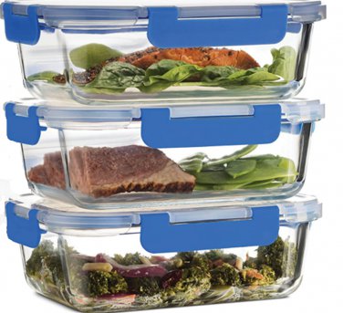 3 Glass Food Storage Containers, Leak Proof, BPA-Free, Air Tight