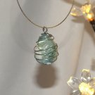 Clear and White Glass Wire Wrapped Nugget Pendant