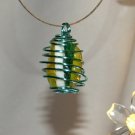 Green and White Striped Glass Wire Wrapped Nugget Pendant