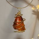 Orange Glass Nugget with Twisted Gold Wire Pendant
