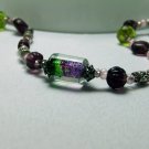 Purple and Green Glass Beaded Necklace