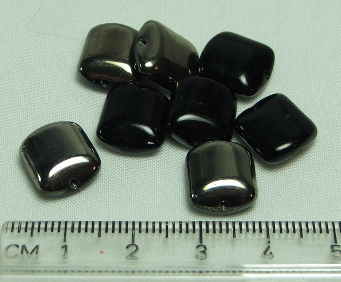 Czech Pressed Glass Black and Silver Puffed Rectangle Shaped Beads Lot