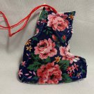 Navy Blue and Pink Roses Sitting Cat Folksy Fabric Ornament