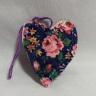 Navy Blue and Pink Roses Fat Heart Folksy Fabric Ornament