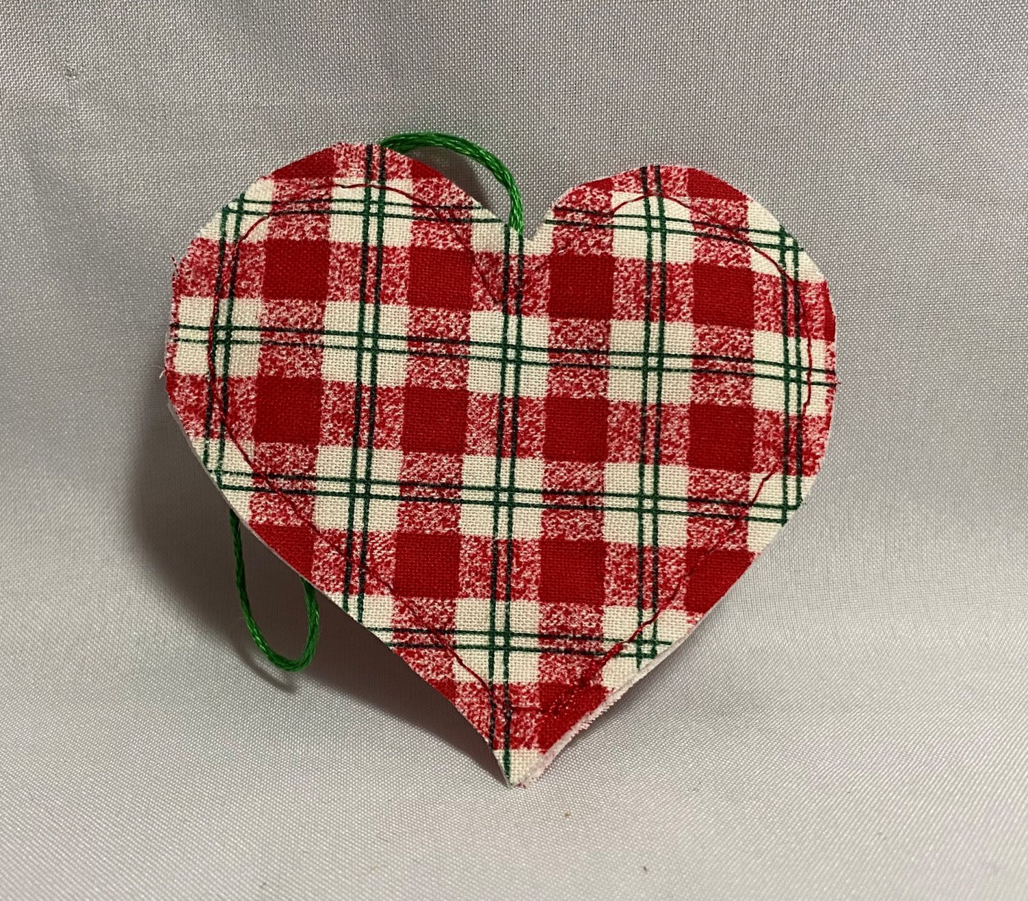 Red, White, and Green Checked Fat Heart Folksy Fabric Ornament