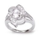 18K White Gold Plated Solid Sterling Silver Rose CZ Ring