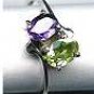 Genuine 0.75 ct Oval cut Amethyst & Peridot 925 Sterling Silver Ring