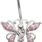 Stainless Steel Butterfly Sprite Pink CZ Banana Belly Ring