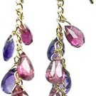 Dangling Genuine Amethyst And Pink Tourmaline 14kt Gold Earrings