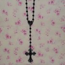 Black Beaded Rosary Cross Necklace