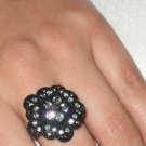 Crystalized Black Flower Fashion Ring