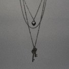 Three Chain Key & Heart Necklace