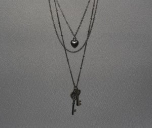 Three Chain Key & Heart Necklace