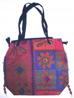 hand sewn and paint , womens boho fabric bag purse , hippy hippie student shoulder bag