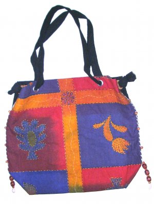 hand sewn and paint , womens boho fabric bag purse , hippy hippie student shoulder bag