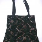 lustrous beaded black felt  , womens boho fabric bag purse , hippy hippie student shoulder bag