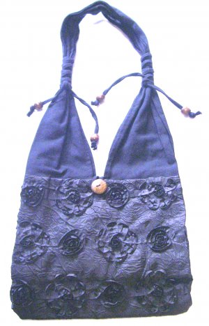 sweet boho embroidered floral silk bag in black