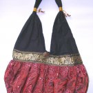 embroidered red silk womens shoulder bag purse , boho hippie