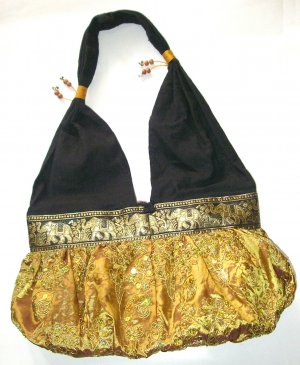 beautiful boho hippie bag , embroidered yellow gold silk shoulder bag