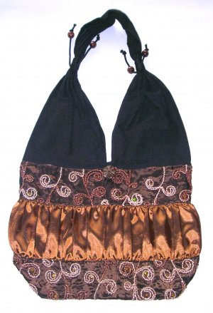Free shipping embroidered silk purse in brown,boho hippie EMB bag