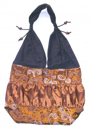 threads silk purse in orange clay , boho hippie bag