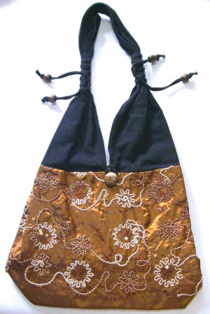 threaded floral silk purse , beautiful boho hippie bag