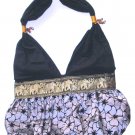 velvet screen print silk purse in gray , boho shoulder bag