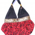 velvet screen print silk purse in red , lovely boho hippie bag