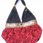 velvet screen print silk purse in red , lovely boho hippie bag