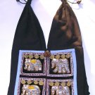 elephants beaded hippie shoulder bag , light blue trim purse