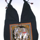 shoulder bag,black fabric boho emb purse