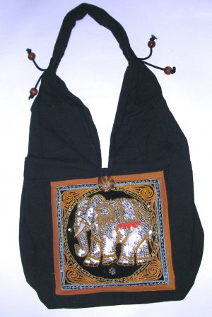 shoulder bag,black fabric boho emb purse