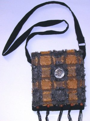 unusual fabric ,furry shoulder bag , womens crossbody purse , boho hippy hippie
