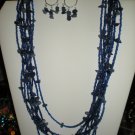 Multi-strand Blue Necklace and Earrings