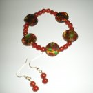 Red and Gold Bracelet and Earrings