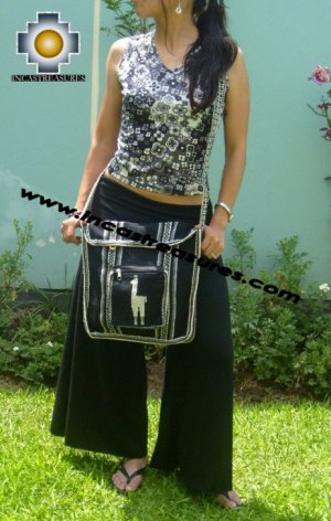 Handmade Handbags,  Andean Alpaca wool Handbag MESSENGER black ,Free Shipping