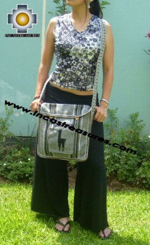Free Shipping Handmade Handbags,  Andean Alpaca wool Handbag MESSENGER silver