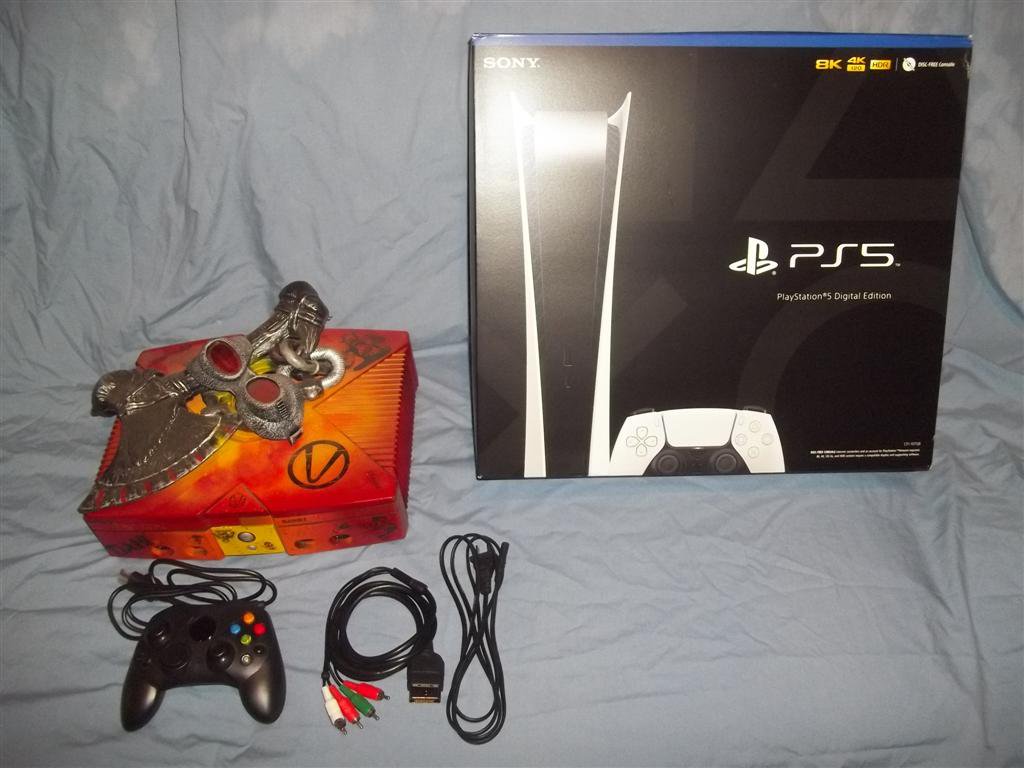 Playstation 5 PS5 825gb Digital Video Game Systems LOT and Borderlands Painted Original Xbox