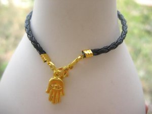 Black Bracelet String  golden Hamsa Kabbalah Charm