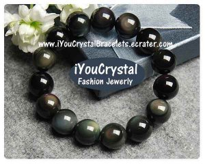 100% NEW Bead Shape Rainbow Obsidian Crystal Bracelet 14 mm &atilde;�&ordf;&atilde;��&atilde;�&middot;&atilde;��&atilde;�&pound;&atilde;�&cent;&atilde;�&sup3; O4