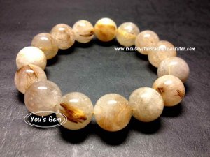 Bead Shape Gold Rutilated Quartz Crystal Bracelet 14mm &eacute;��&ccedil;&acute;�&ccedil;�&sup3; &atilde;�&laquo;&atilde;��&atilde;�&laquo; G3