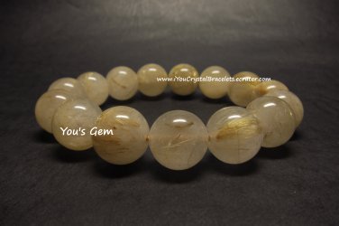 Bead Shape Gold Rutilated Quartz Crystal Bracelet 14mm &eacute;��&ccedil;&acute;�&ccedil;�&sup3; &atilde;�&laquo;&atilde;��&atilde;�&laquo; G1