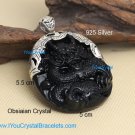100% NEW Obsidian Crystal Pendant Dragon with 925 Silver オブシディアン O7