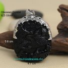 100% NEW Obsidian Crystal Pendant Qilin麒麟 with 925 Silver オブシディアン O10