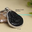 100% NEW Obsidian Crystal Pendant Happy Buddha with 925 Silver オブシディアン O12